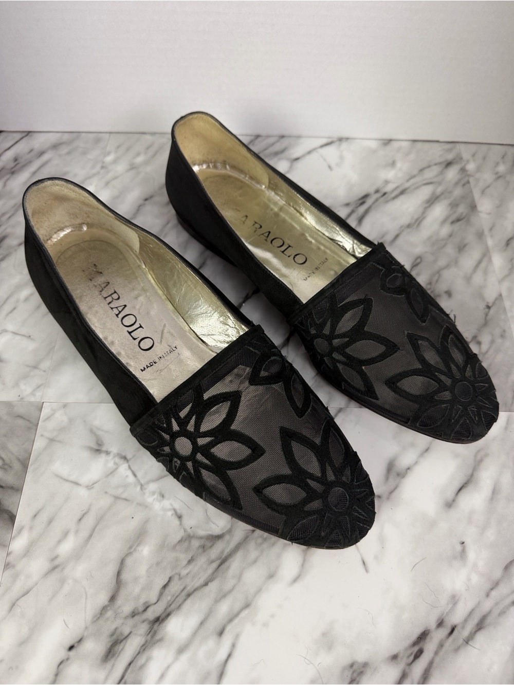 Maraolo vintage sheer mesh floral embroidered flats women’s size 10
